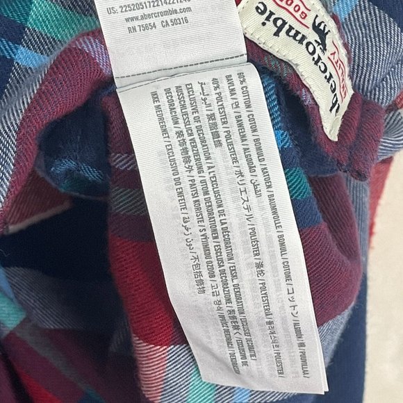 Abercrombie Kids Boys Flannel Shirt Size 13-14 Red Blue White Plaid Long Sleeve - Picture 11 of 15